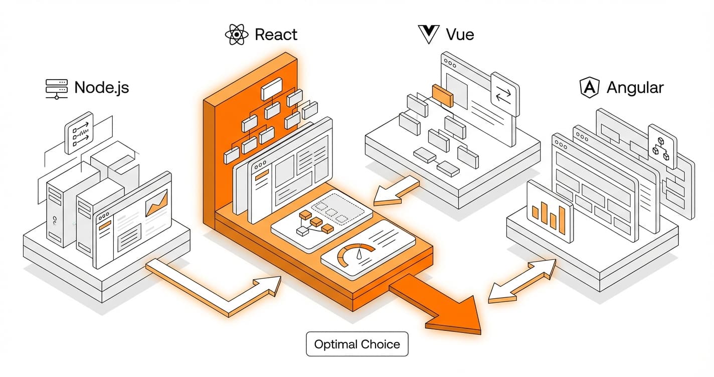 Quel Framework Javascript choisir en 2026 : Node.js, React, Vue ou Angular ?